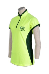 P449訂做女裝polo衫  半胸拉鏈 訂購螢光polo短袖  poloshirt供應商HK     螢光綠
